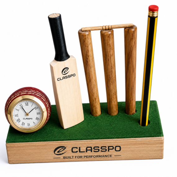 Mini Cricket Set Pen Stand with Clock